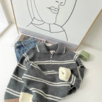 Women's knitted pullover with stripes and zipper