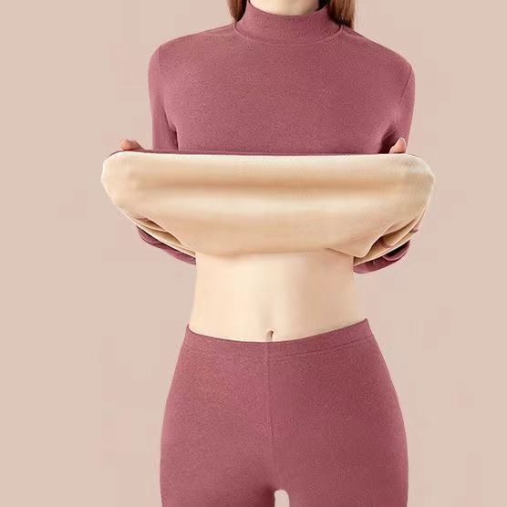 Thermal underwear set with stand-up collar, lined
