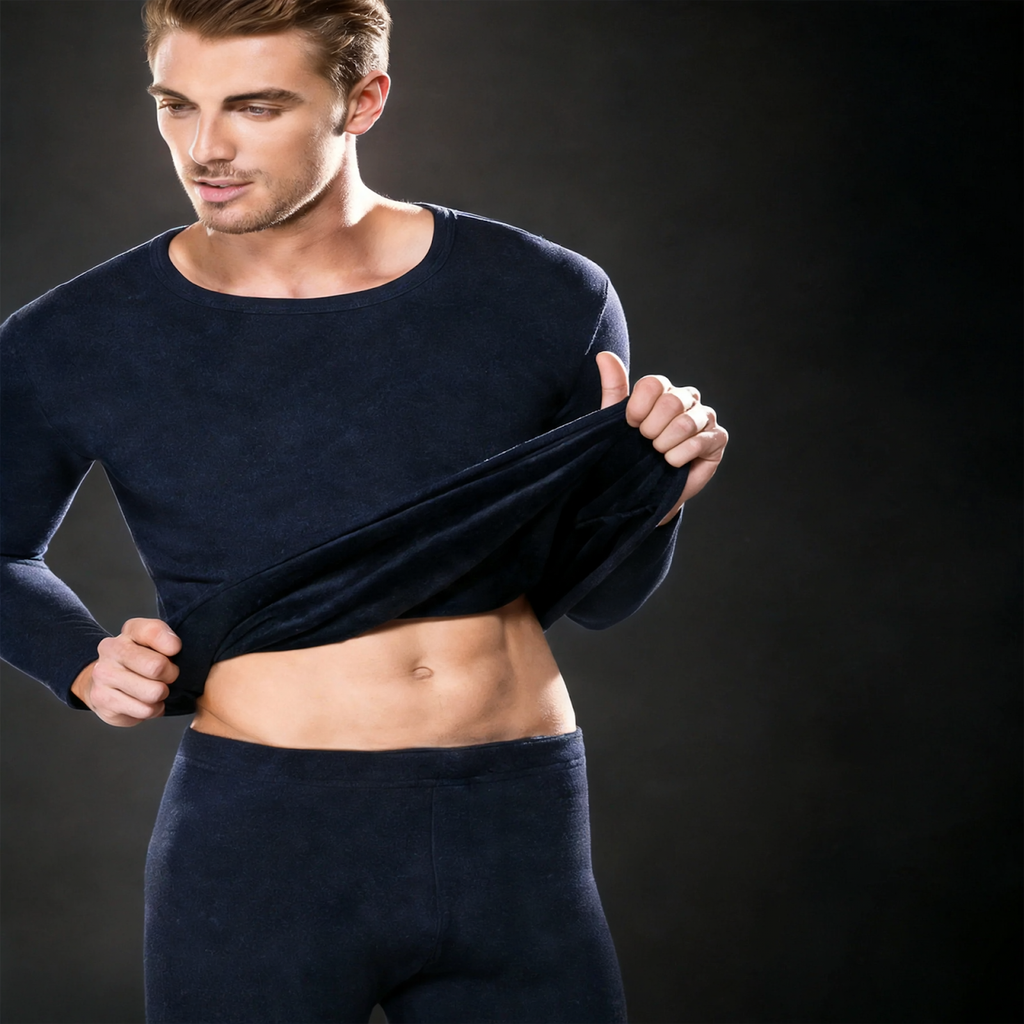 Fleece-lined thermal underwear set, round neck