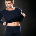 Fleece-lined thermal underwear set, round neck