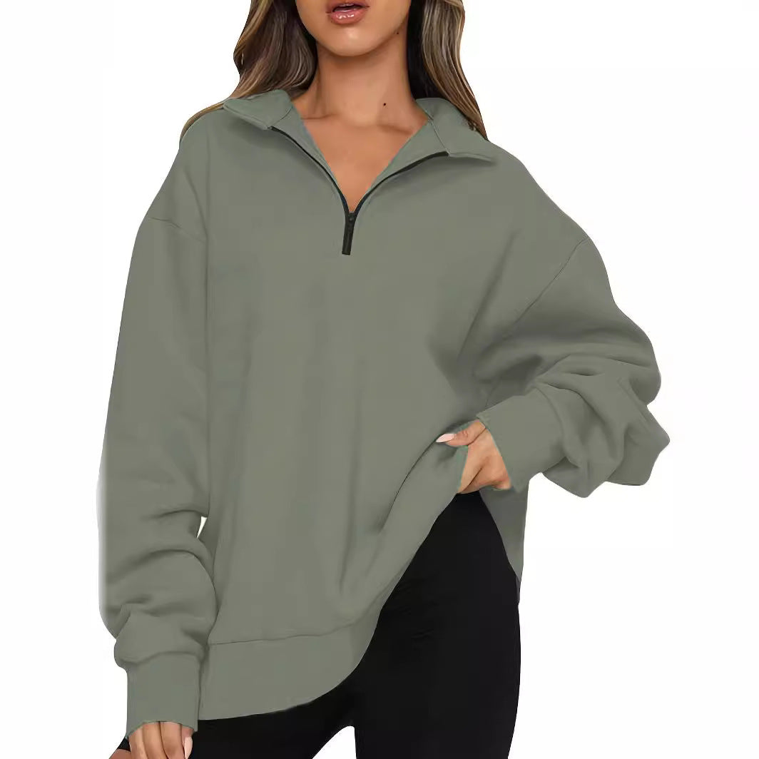 Women's sweatshirt with zipper and stand-up collar
