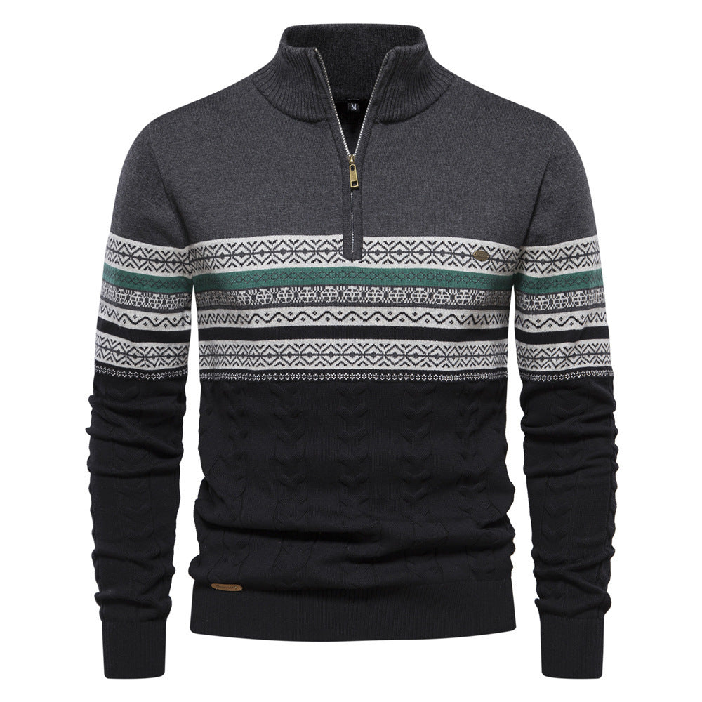 Modern men's knit sweater with stand-up collar