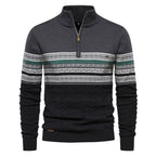 Modern men's knit sweater with stand-up collar