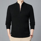 Men's knit sweater with cable pattern and zipper