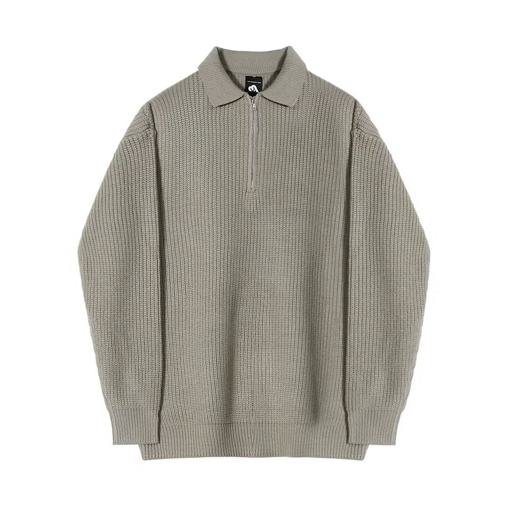 Men's knit sweater with polo collar and zipper
