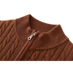 Women's knit pullover with zipper and cable pattern