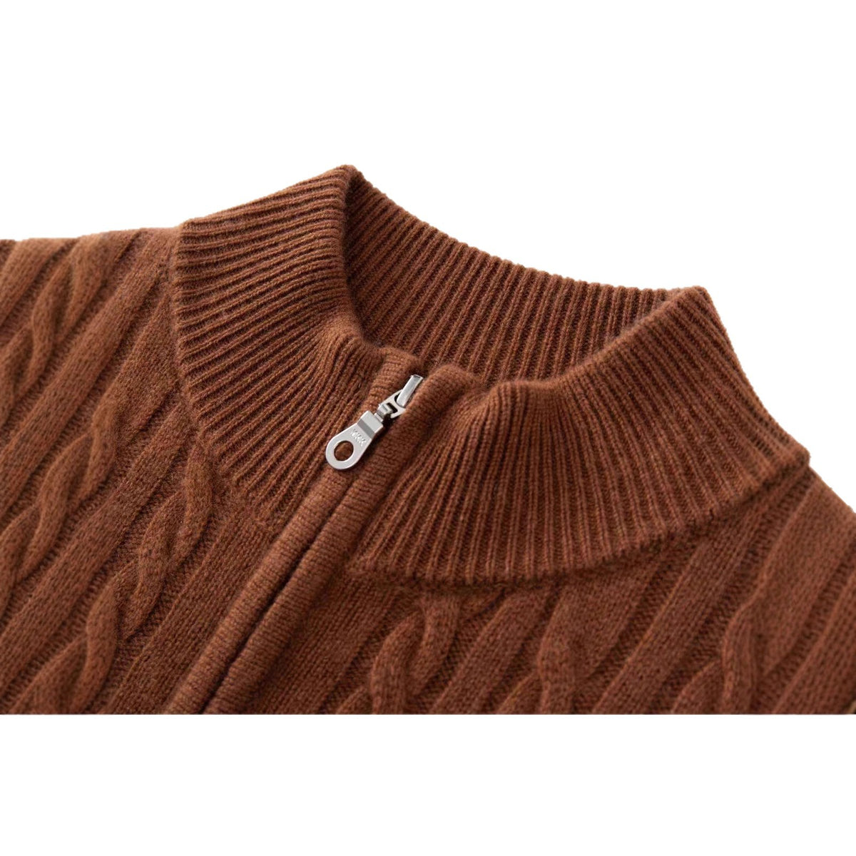 Women's knit pullover with zipper and cable pattern