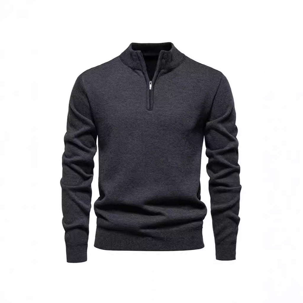 Slimmer knit sweater with stand-up collar and zipper