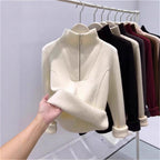Padded women's knit sweater with zipper