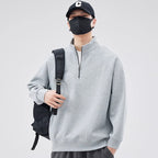 Loose pullover with stand-up collar and zipper