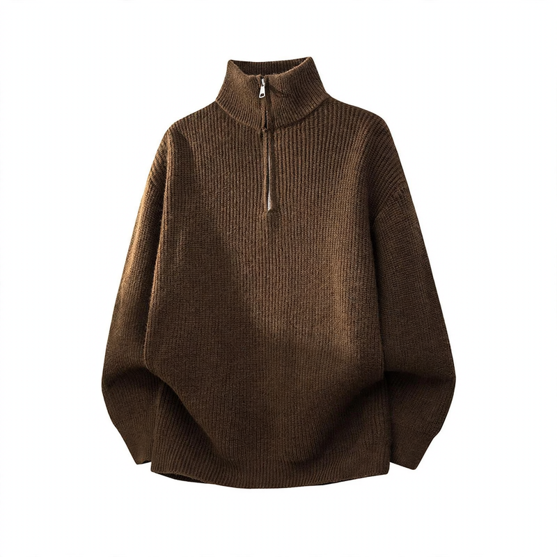 Men's knit sweater with half zipper