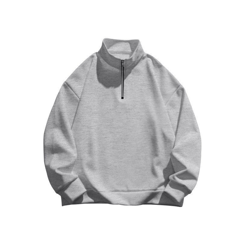 Unisex Long Sleeve Sweatshirt with Stand-Up Collar and Half Zipper
