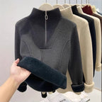 Padded women's knit sweater with zipper