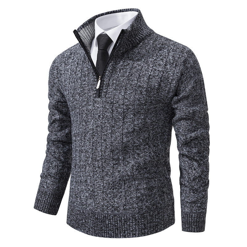 Men's knit pullover with zipper and lining
