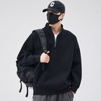 Loose pullover with stand-up collar and zipper