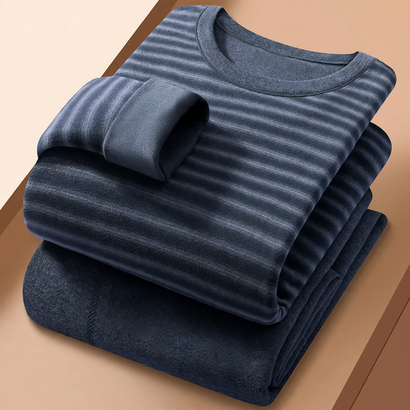 Thermal underwear set with striped pattern, round neck