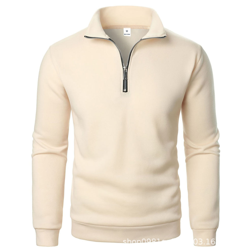 Padded stand collar sweatshirt with quarter zip