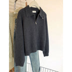 Women's knit sweater with polo collar and zipper