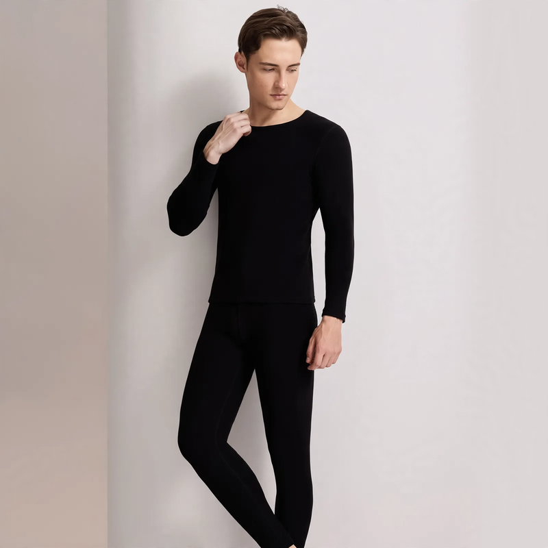 Wool Thermal Underwear Set for Couples, Round Neck