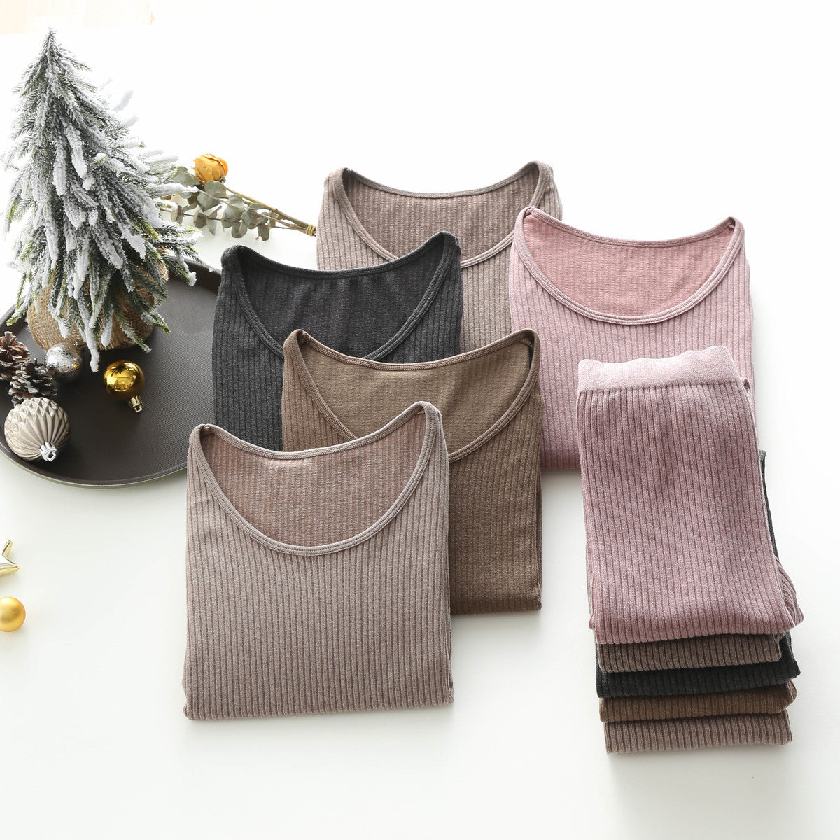 Ribbed thermal underwear set for women