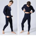 Fleece-lined thermal underwear set, round neck