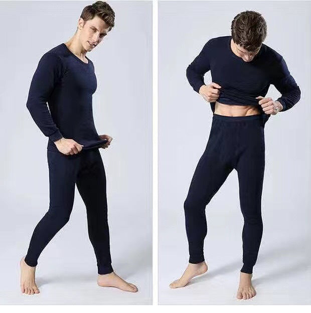 Fleece-lined thermal underwear set, round neck