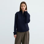 Classic knitted sweater with cable pattern and zipper