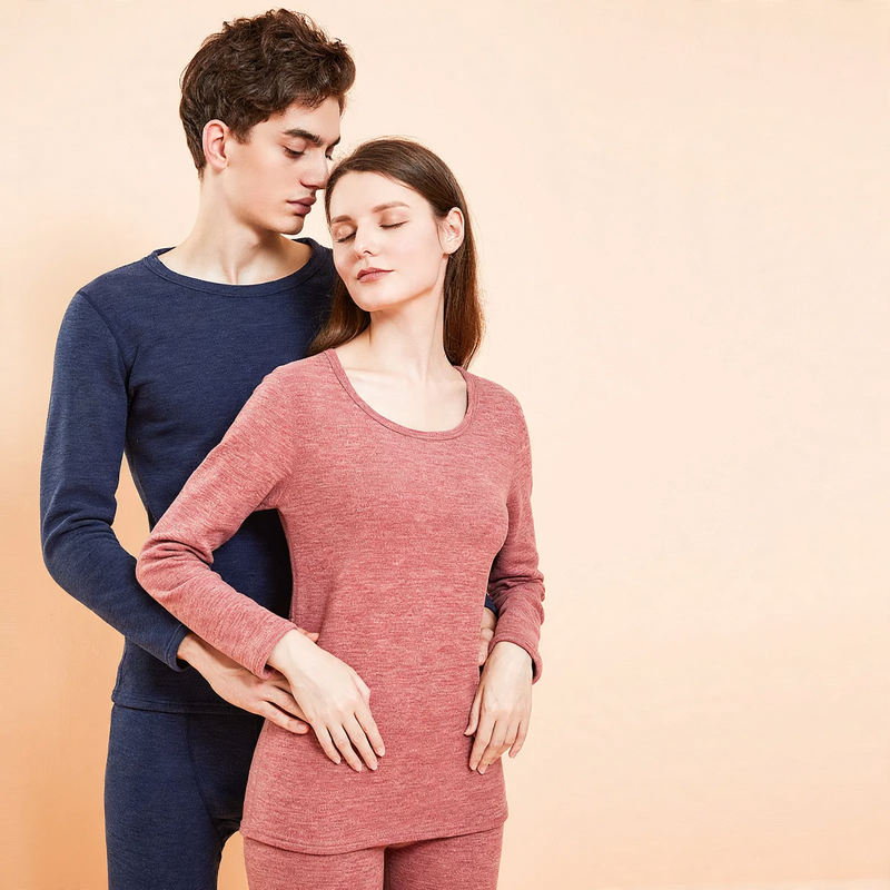 Thermal underwear set with round neckline, solid color