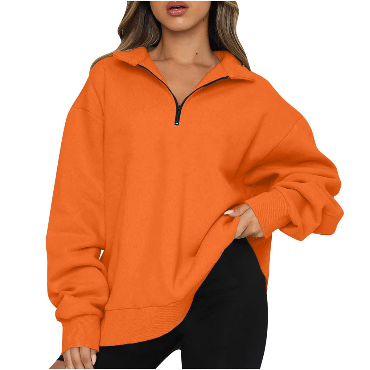 Women's sweatshirt with zipper and stand-up collar