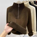 Padded women's knit sweater with zipper