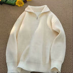 Men's knit pullover with zipper and ribbed structure