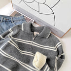 Women's knitted pullover with stripes and zipper