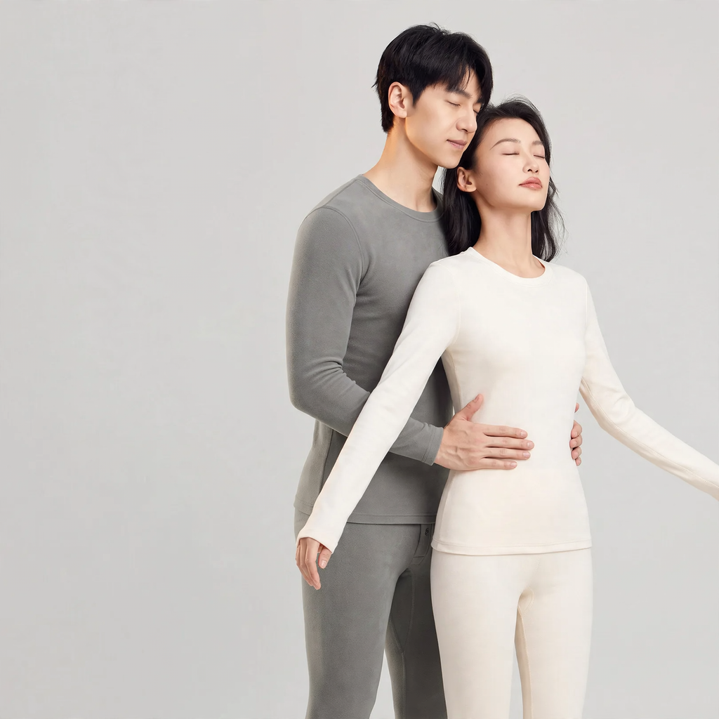 Thermo set for couples, wool-silk mix, seamless