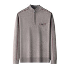 Men's knit sweater with stand-up collar and zipper