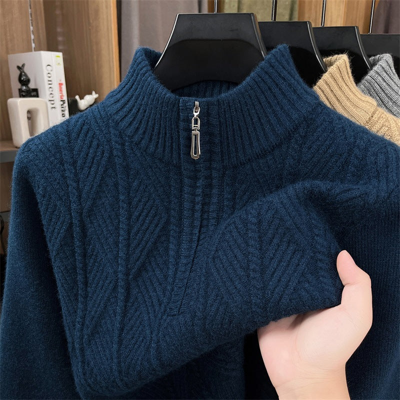 Wool pullover with zipper, coarsely knitted