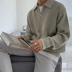 Men's knit sweater with polo collar and zipper