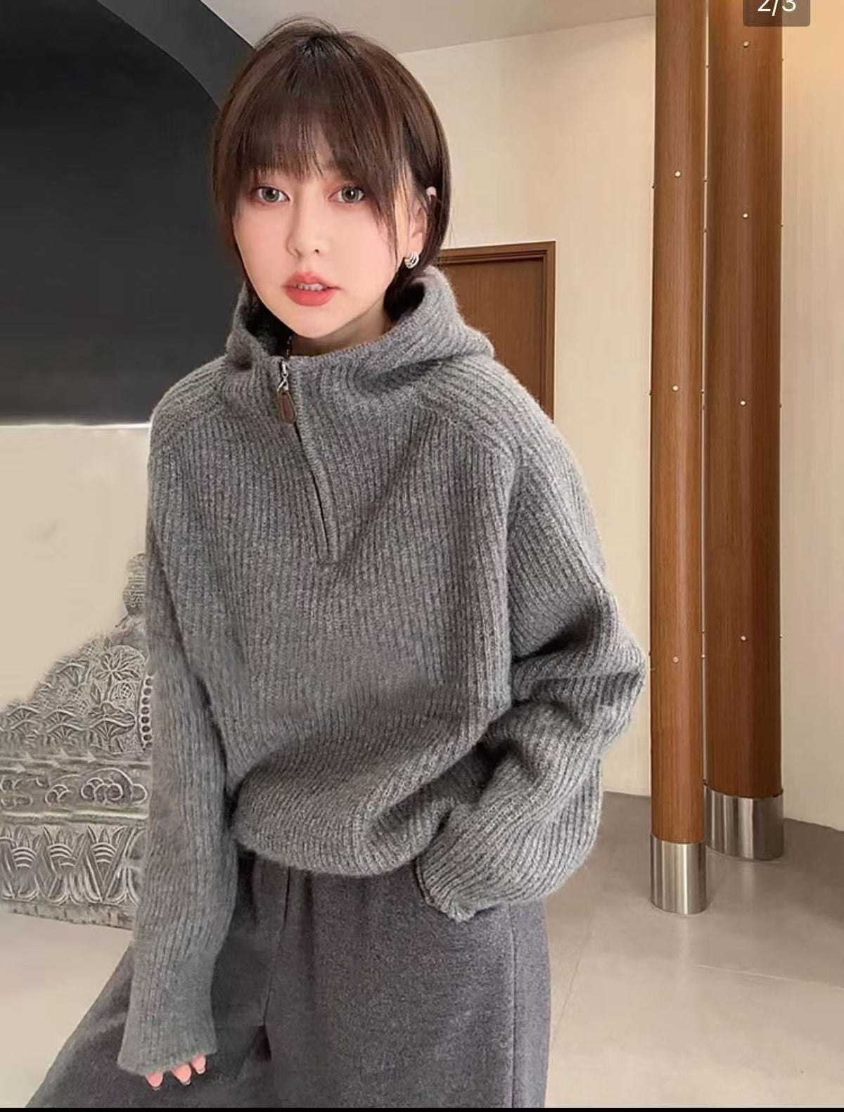 Women's zip-up hoodie, knit