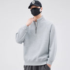 Loose pullover with stand-up collar and zipper