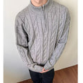 Men's knit sweater with cable pattern and zipper