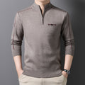Men's knit sweater with stand-up collar and zipper