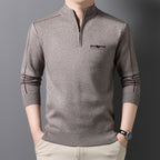 Men's knit sweater with stand-up collar and zipper
