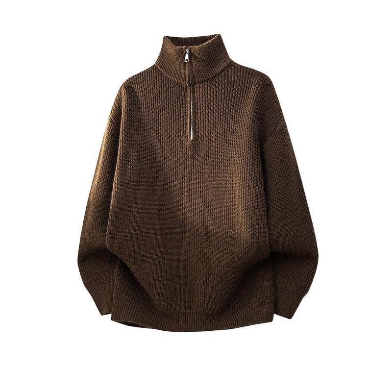 Men's knit sweater with half zipper