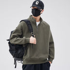 Loose pullover with stand-up collar and zipper