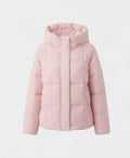 Women's short quilted hooded parka with light thermal filling, square quilting and adjustable drawstring hem