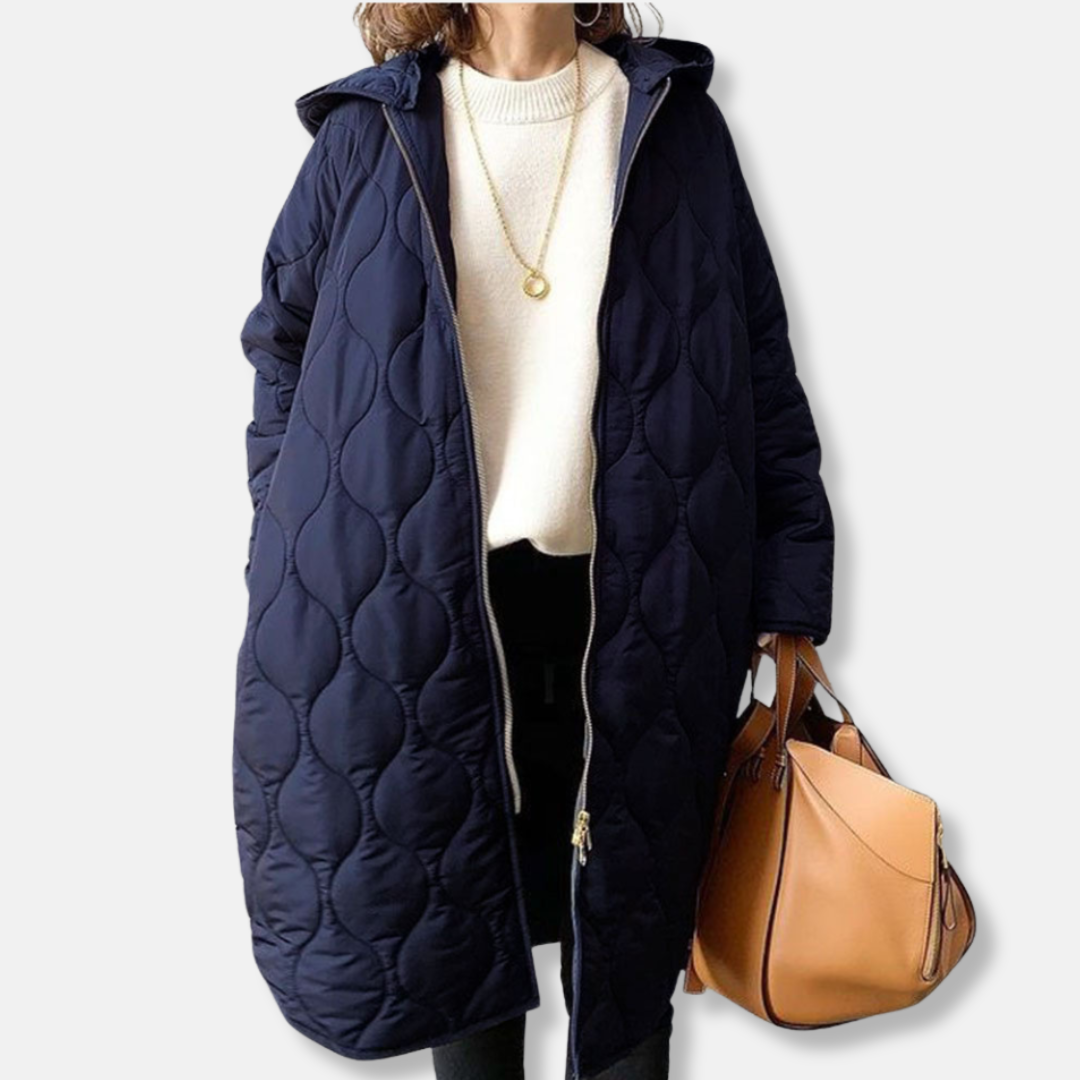 Fashion Glam | Women's Padded Jacket – Oversized Fit – Long Length – With Hood and Zipper Front