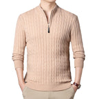 Men's knit sweater with cable pattern and zipper
