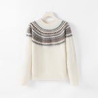 Women's wool sweater with zipper and jacquard pattern