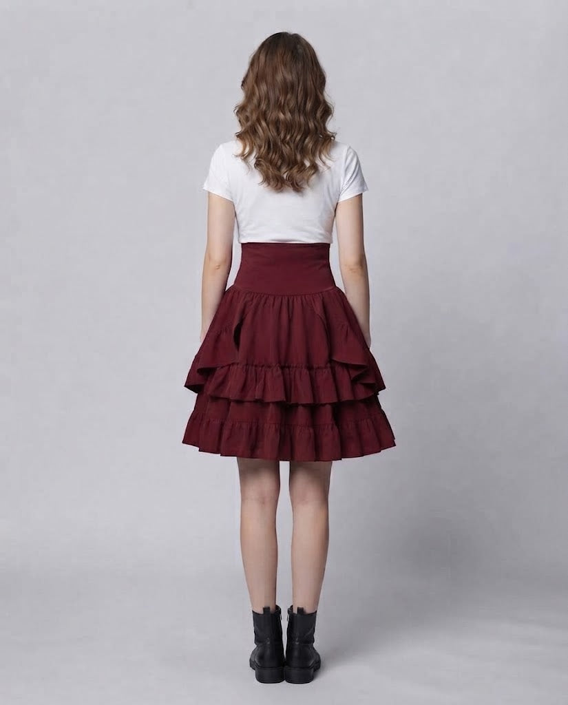 Women Sweet Ruffled Dress with Apron Design and Lacing Details Fashion Glam