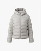 Women nan minimalist short thermo quilted jacket with ergonomic hood, tailored seam design and windproof outer shell