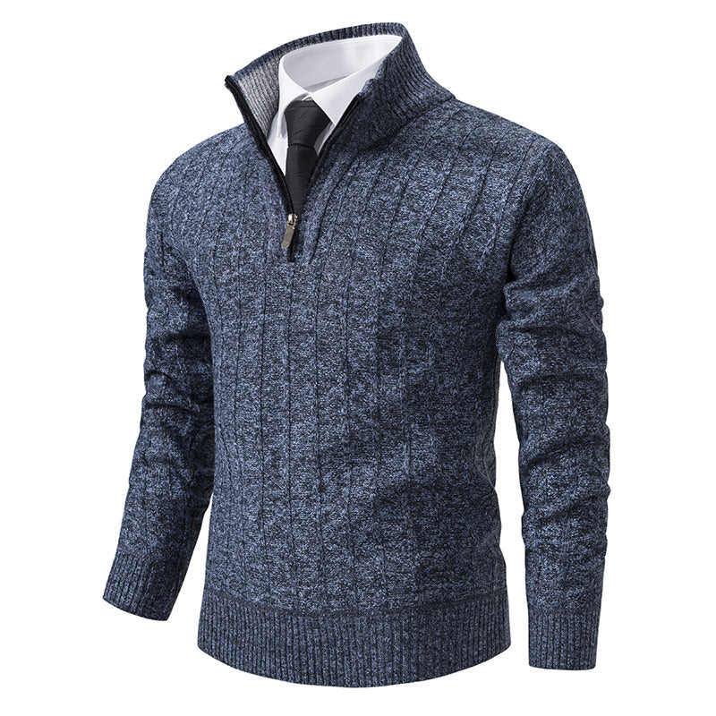 Men's knit pullover with zipper and lining